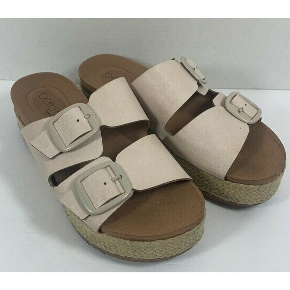 Women Beira Rio Conforto Sandals Slip on Flat Forms Platforms Stone Buckles Sz 8